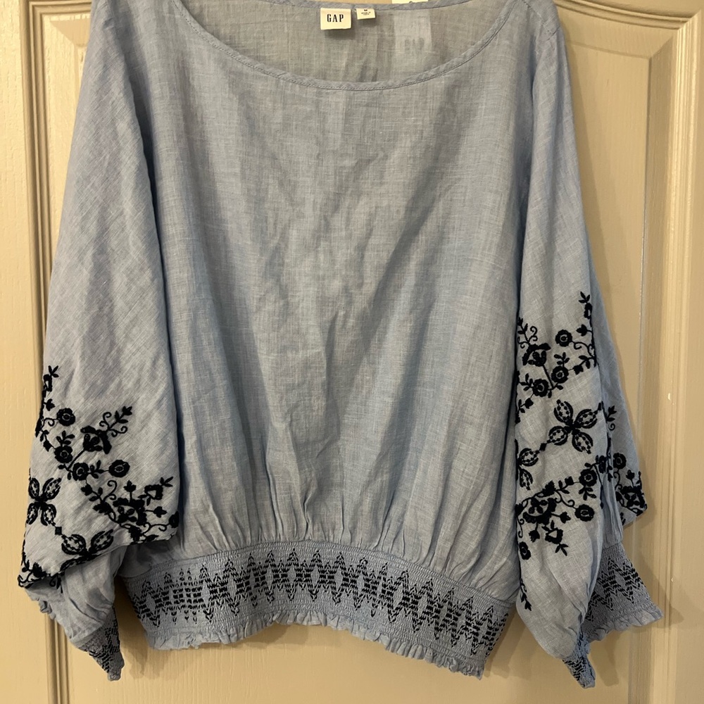 GAP Women's Blue Embroidered Top